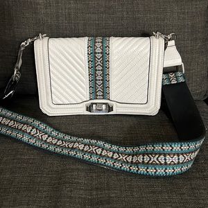 Rebecca Minkoff Jacquard Love Leather Crossbody Bag With Guitar Strap In White